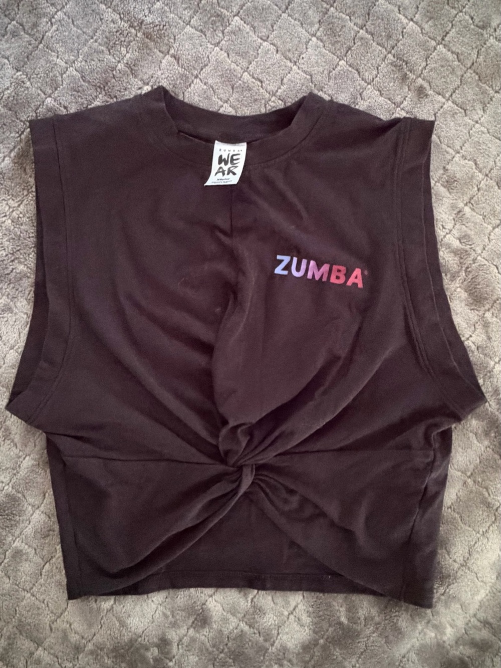 Zumba Fitness Black Cropped Twist Tank with Multicolor ZUMBA Logo